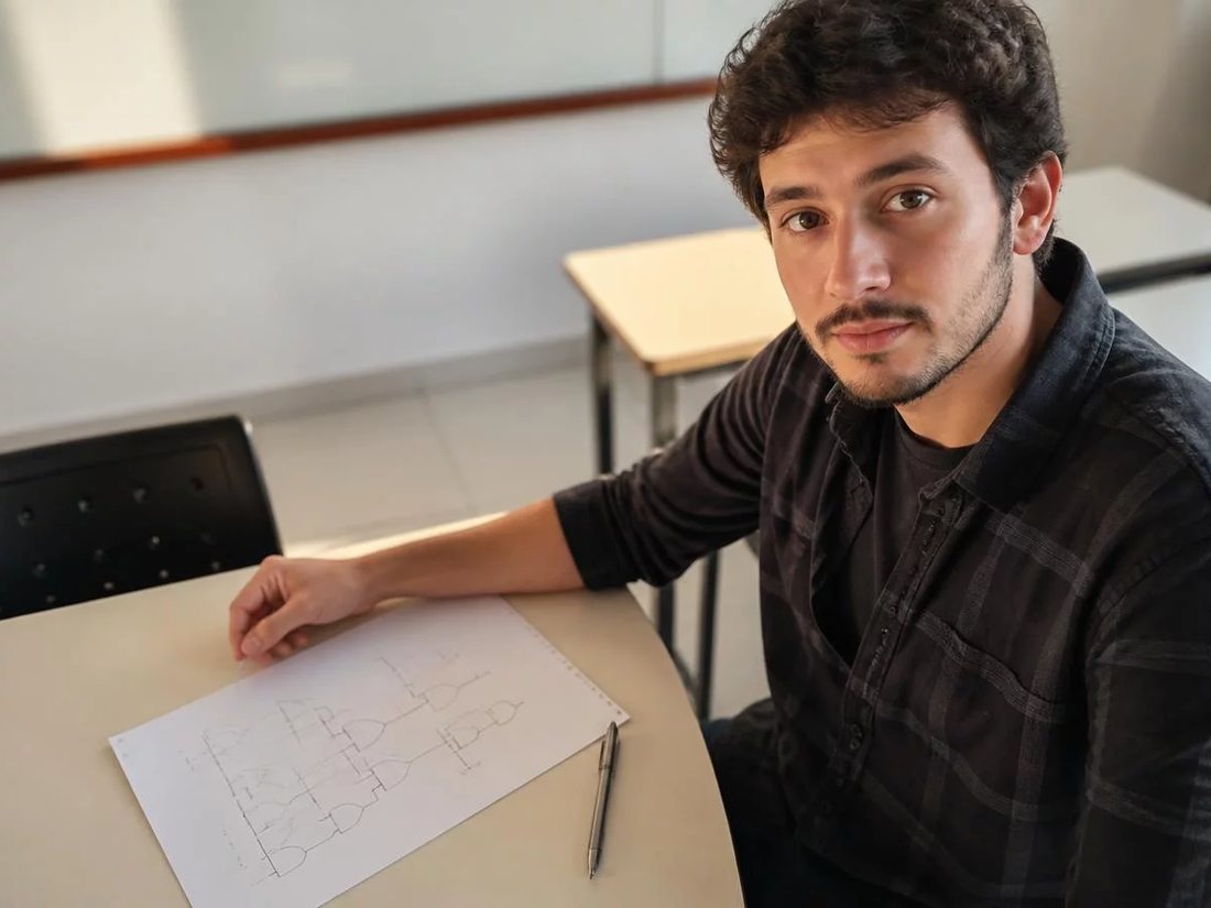 Duas pessoas relendo anotações num tablet apoiado numa mesa de madeira